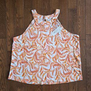 Rachel Zoe linen blend orange white paisley print halter tank top size 2XL